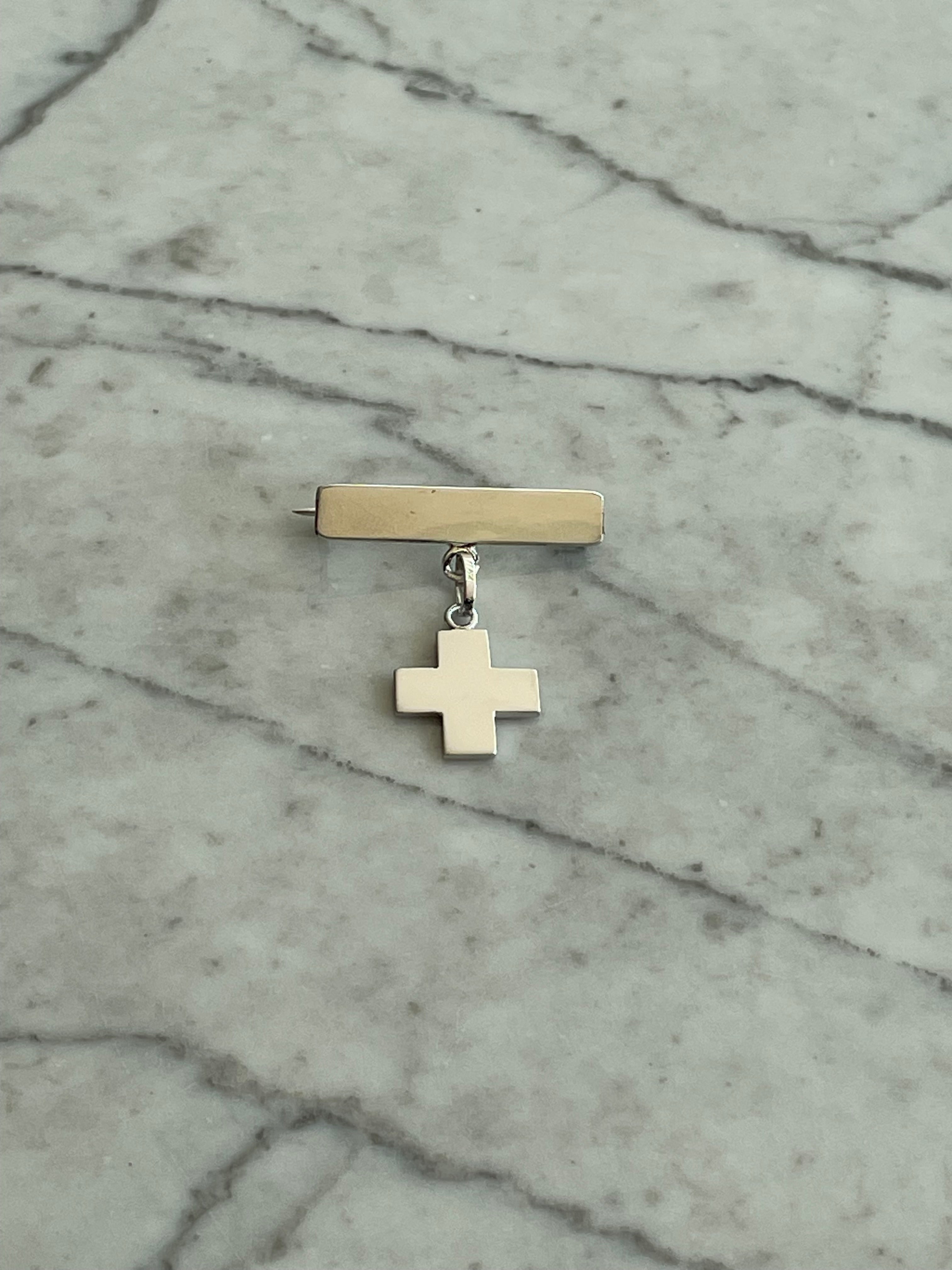 Barra con Cruz Suiza Plana - Oro Blanco 14k