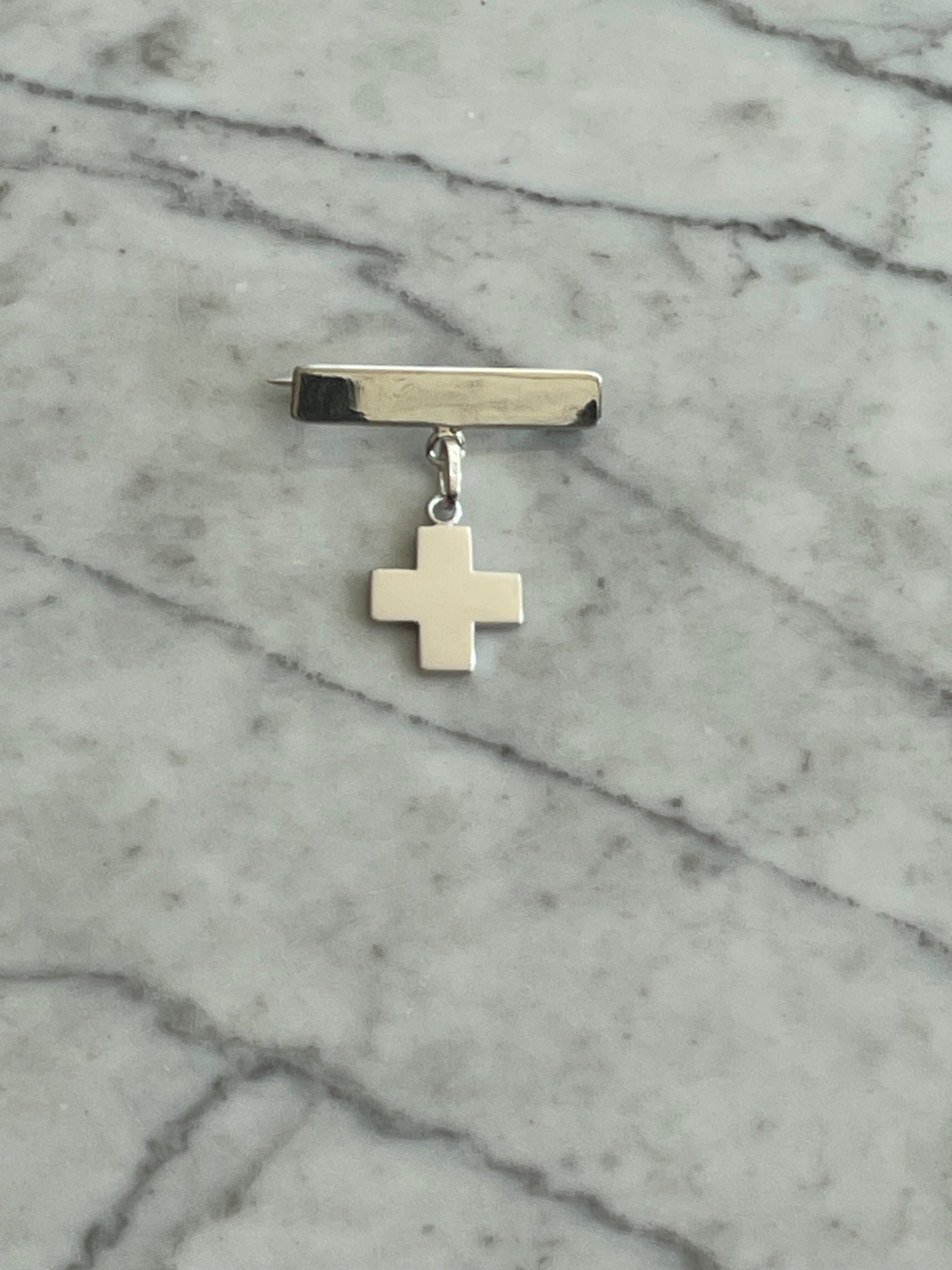 Barra con Cruz Suiza Plana - Oro Blanco 14k