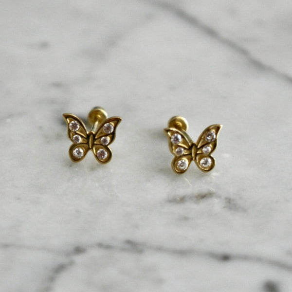 Arete Mariposa de Oro – Hilo de Plata