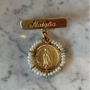 Barra con Medalla Italiana VG Redonda Oro y Perlas